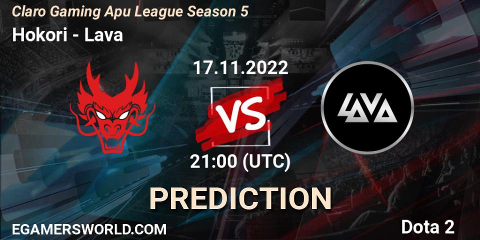 Prognose für das Spiel Hokori VS Lava. 17.11.2022 at 21:30. Dota 2 - Claro Gaming Apu League Season 5