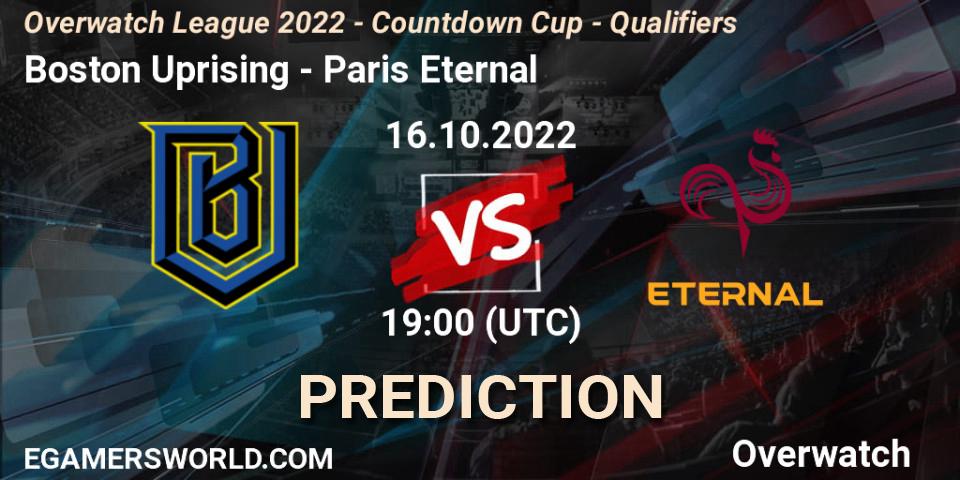 Prognose für das Spiel Boston Uprising VS Paris Eternal. 16.10.22. Overwatch - Overwatch League 2022 - Countdown Cup - Qualifiers