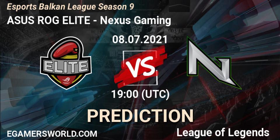 Prognose für das Spiel ASUS ROG ELITE VS Nexus Gaming. 08.07.21. LoL - Esports Balkan League Season 9