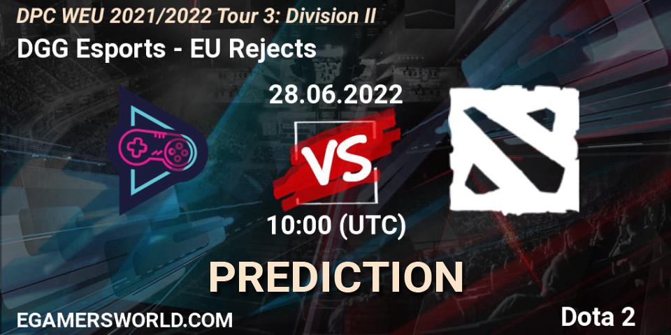 Prognose für das Spiel DGG Esports VS EU Rejects. 28.06.2022 at 09:56. Dota 2 - DPC WEU 2021/2022 Tour 3: Division II