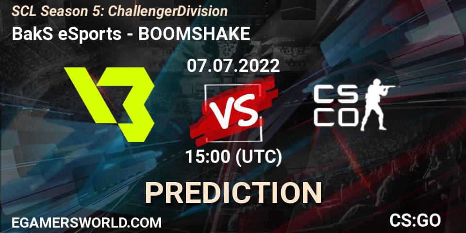 Prognose für das Spiel BakS eSports VS BOOMSHAKE. 06.07.2022 at 18:00. Counter-Strike (CS2) - SCL Season 5: Challenger Division
