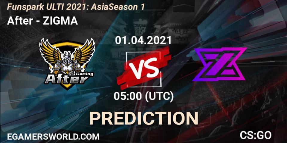 Prognose für das Spiel After VS ZIGMA. 01.04.2021 at 05:15. Counter-Strike (CS2) - Funspark ULTI 2021: Asia Season 1