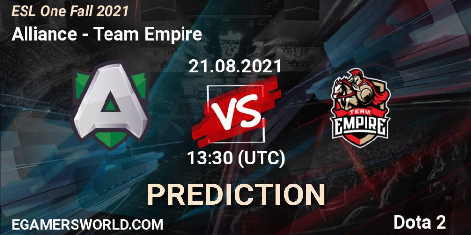 Prognose für das Spiel Alliance VS Team Empire. 21.08.21. Dota 2 - ESL One Fall 2021