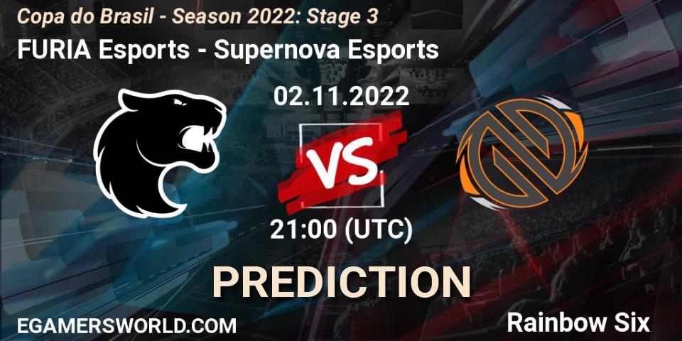 Prognose für das Spiel FURIA Esports VS Supernova Esports. 02.11.2022 at 21:00. Rainbow Six - Copa do Brasil - Season 2022: Stage 3