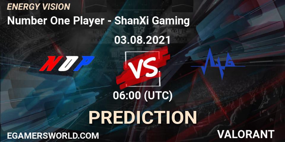 Prognose für das Spiel Number One Player VS ShanXi Gaming. 03.08.2021 at 06:00. VALORANT - ENERGY VISION