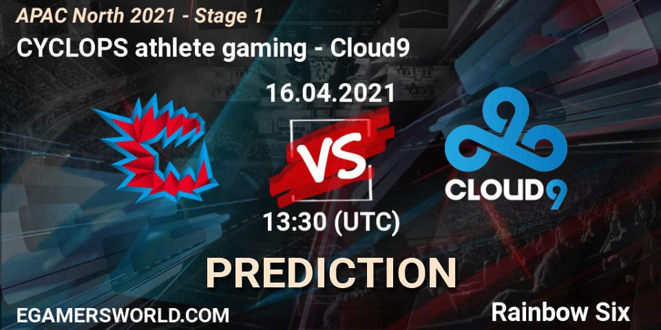 Prognose für das Spiel CYCLOPS athlete gaming VS Cloud9. 16.04.2021 at 12:45. Rainbow Six - APAC North 2021 - Stage 1