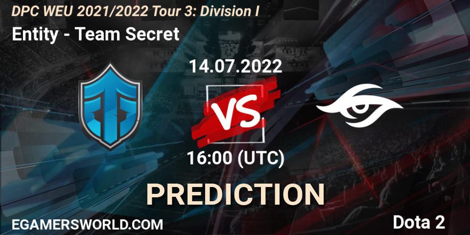 Prognose für das Spiel Entity VS Team Secret. 14.07.22. Dota 2 - DPC WEU 2021/2022 Tour 3: Division I