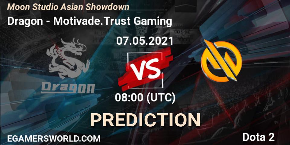 Prognose für das Spiel Dragon VS Motivade.Trust Gaming. 07.05.2021 at 08:19. Dota 2 - Moon Studio Asian Showdown