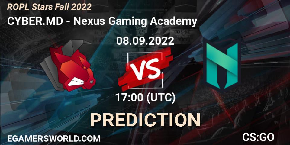 Prognose für das Spiel CYBER.MD VS Nexus Gaming Academy. 08.09.2022 at 17:00. Counter-Strike (CS2) - ROPL Stars Fall 2022