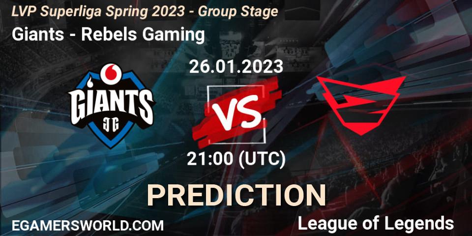 Prognose für das Spiel Giants VS Rebels Gaming. 26.01.2023 at 21:00. LoL - LVP Superliga Spring 2023 - Group Stage