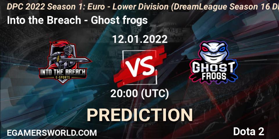 Prognose für das Spiel Into the Breach VS Ghost frogs. 12.01.2022 at 16:55. Dota 2 - DPC 2022 Season 1: Euro - Lower Division (DreamLeague Season 16 DPC WEU)