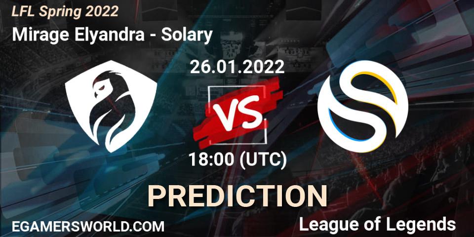 Prognose für das Spiel Mirage Elyandra VS Solary. 26.01.2022 at 18:00. LoL - LFL Spring 2022
