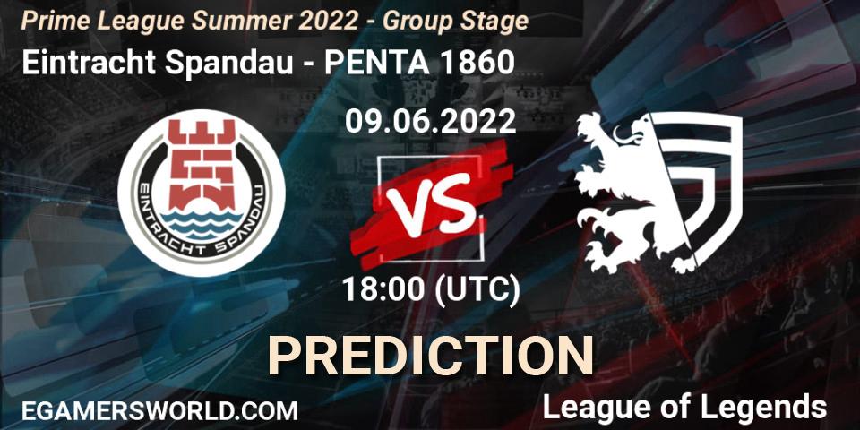 Prognose für das Spiel Eintracht Spandau VS PENTA 1860. 09.06.2022 at 20:00. LoL - Prime League Summer 2022 - Group Stage