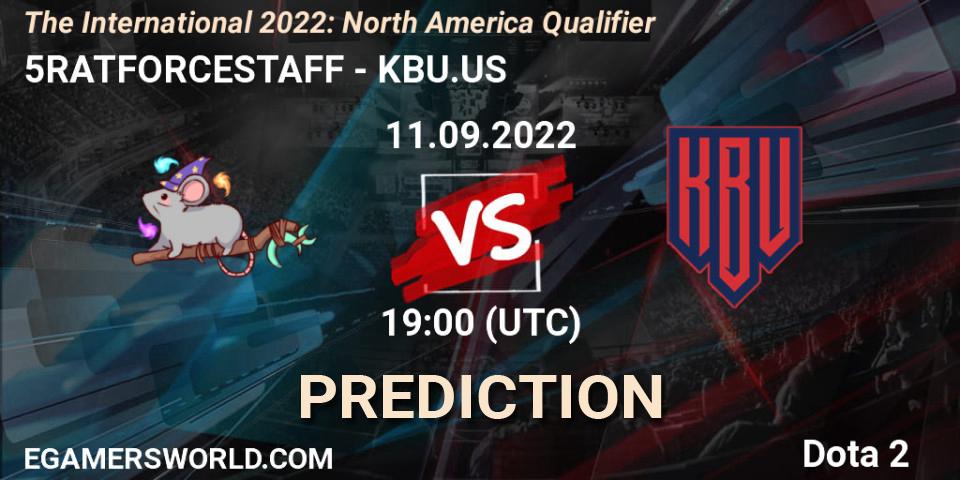Prognose für das Spiel 5RATFORCESTAFF VS KBU.US. 11.09.2022 at 18:17. Dota 2 - The International 2022: North America Qualifier