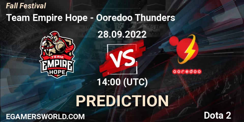 Prognose für das Spiel Team Empire Hope VS Ooredoo Thunders. 28.09.22. Dota 2 - Fall Festival