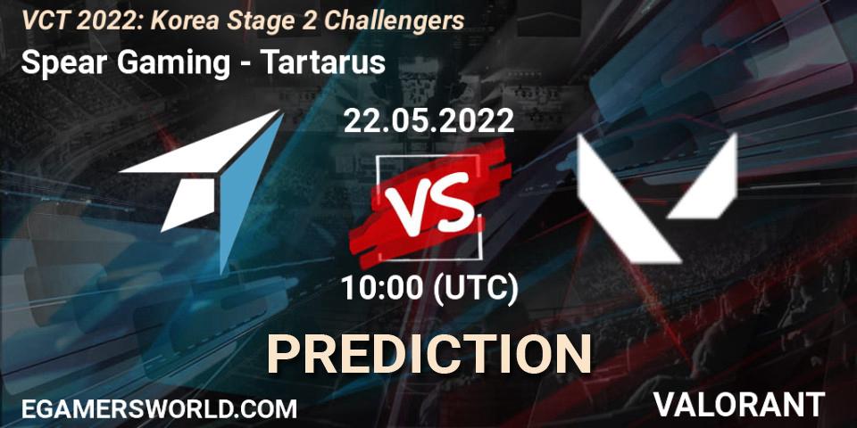 Prognose für das Spiel Spear Gaming VS Tartarus. 22.05.2022 at 10:00. VALORANT - VCT 2022: Korea Stage 2 Challengers