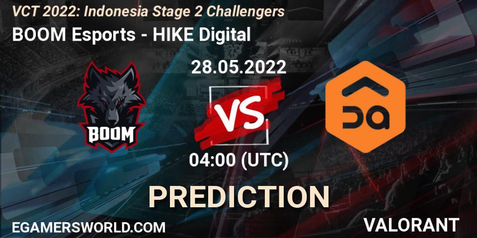 Prognose für das Spiel BOOM Esports VS HIKE Digital. 28.05.2022 at 04:00. VALORANT - VCT 2022: Indonesia Stage 2 Challengers