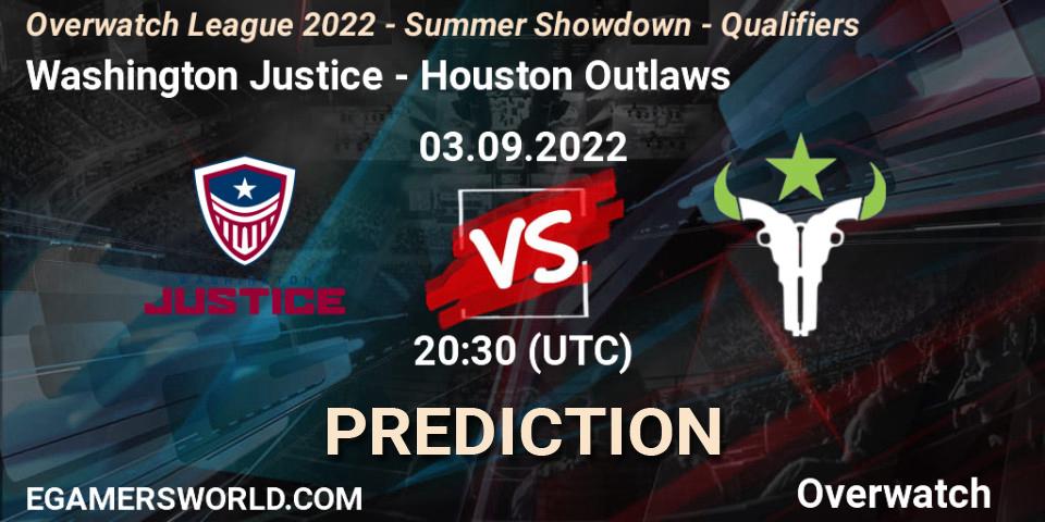 Prognose für das Spiel Washington Justice VS Houston Outlaws. 03.09.22. Overwatch - Overwatch League 2022 - Summer Showdown - Qualifiers
