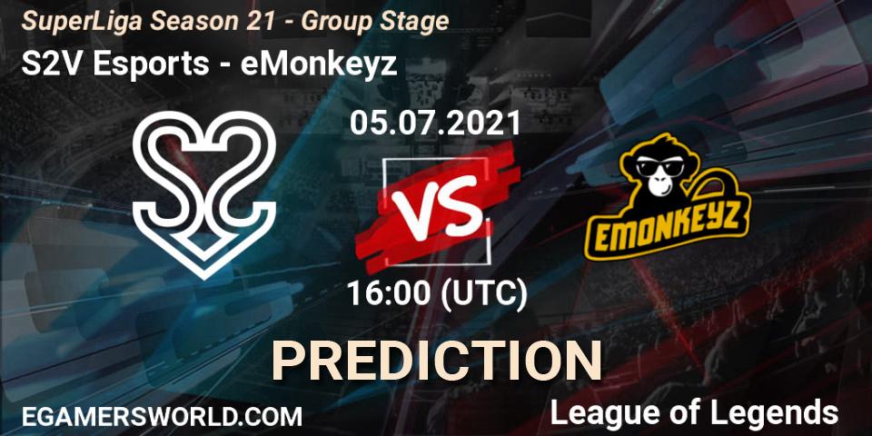 Prognose für das Spiel S2V Esports VS eMonkeyz. 05.07.21. LoL - SuperLiga Season 21 - Group Stage 