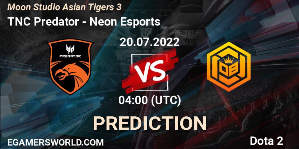 Prognose für das Spiel TNC Predator VS Neon Esports. 20.07.2022 at 04:00. Dota 2 - Moon Studio Asian Tigers 3
