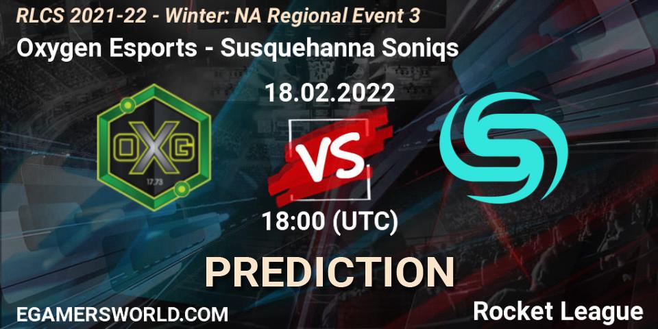 Prognose für das Spiel Oxygen Esports VS Susquehanna Soniqs. 18.02.2022 at 18:00. Rocket League - RLCS 2021-22 - Winter: NA Regional Event 3