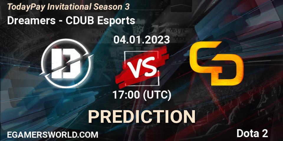 Prognose für das Spiel Dreamers VS CDUB Esports. 04.01.2023 at 16:54. Dota 2 - TodayPay Invitational Season 3