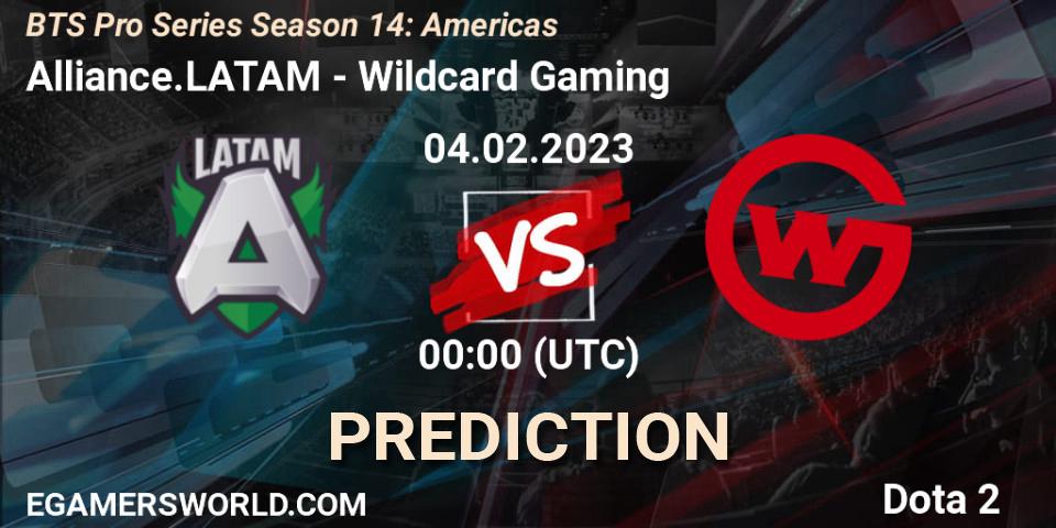 Prognose für das Spiel Alliance.LATAM VS Wildcard Gaming. 04.02.23. Dota 2 - BTS Pro Series Season 14: Americas