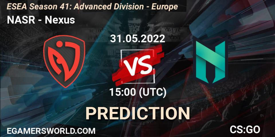 Prognose für das Spiel NASR VS Nexus. 31.05.2022 at 15:00. Counter-Strike (CS2) - ESEA Season 41: Advanced Division - Europe