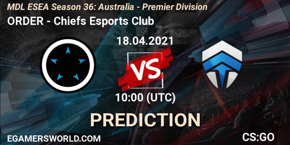 Prognose für das Spiel ORDER VS Chiefs Esports Club. 18.04.21. CS2 (CS:GO) - MDL ESEA Season 36: Australia - Premier Division