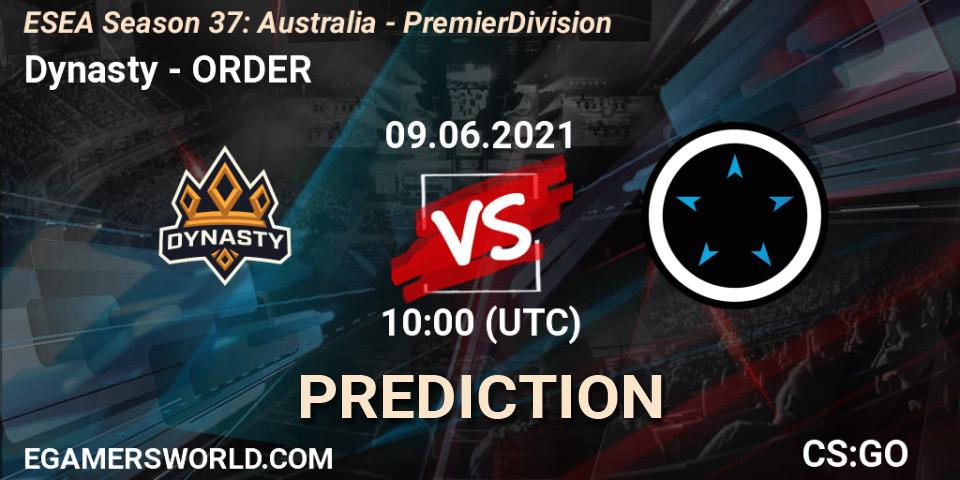Prognose für das Spiel Dynasty VS ORDER. 09.06.21. CS2 (CS:GO) - ESEA Season 37: Australia - Premier Division