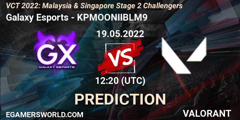Prognose für das Spiel Galaxy Esports VS KPMOONIIBLM9. 19.05.2022 at 11:00. VALORANT - VCT 2022: Malaysia & Singapore Stage 2 Challengers