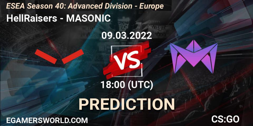 Prognose für das Spiel HellRaisers VS MASONIC. 09.03.22. CS2 (CS:GO) - ESEA Season 40: Advanced Division - Europe