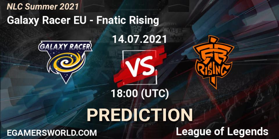 Prognose für das Spiel Galaxy Racer EU VS Fnatic Rising. 14.07.2021 at 18:00. LoL - NLC Summer 2021