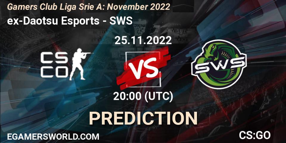Prognose für das Spiel ex-Daotsu Esports VS SWS. 25.11.22. CS2 (CS:GO) - Gamers Club Liga Série A: November 2022