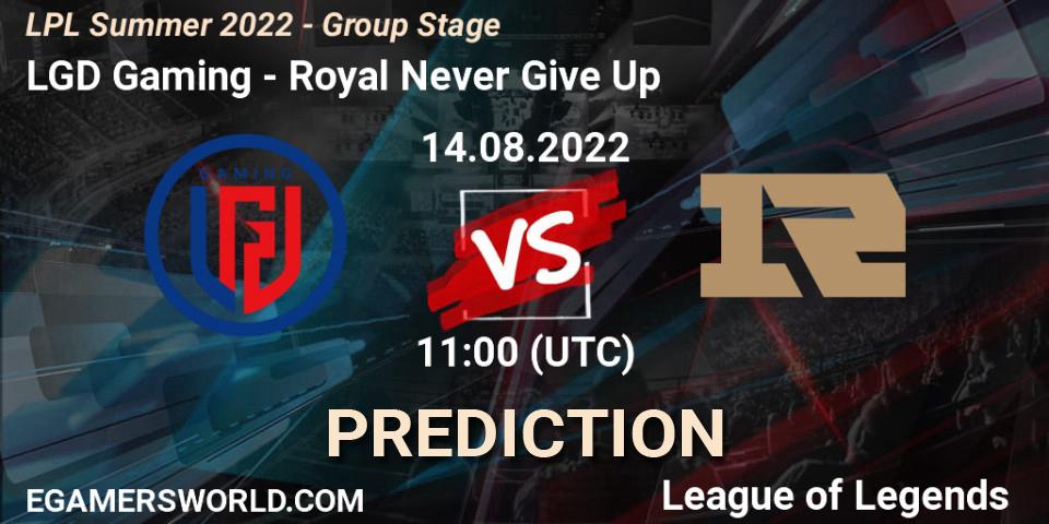 Prognose für das Spiel LGD Gaming VS Royal Never Give Up. 14.08.22. LoL - LPL Summer 2022 - Group Stage