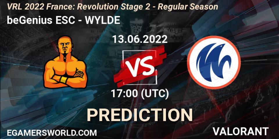 Prognose für das Spiel beGenius ESC VS WYLDE. 13.06.2022 at 17:10. VALORANT - VRL 2022 France: Revolution Stage 2 - Regular Season