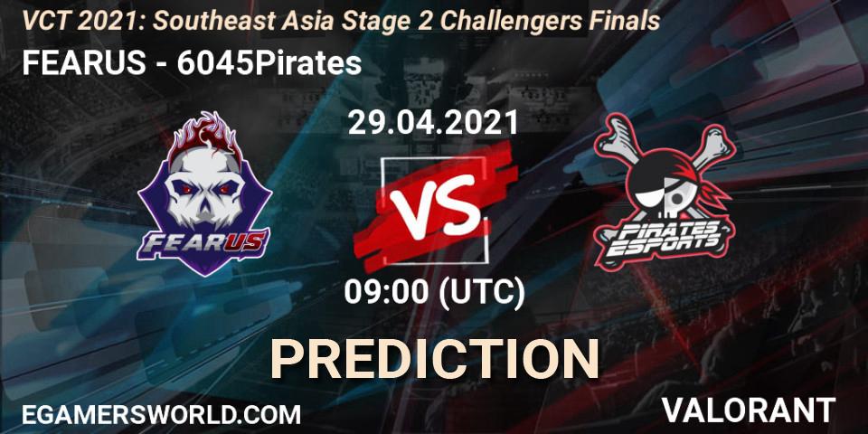 Prognose für das Spiel FEARUS VS 6045Pirates. 29.04.2021 at 08:00. VALORANT - VCT 2021: Southeast Asia Stage 2 Challengers Finals