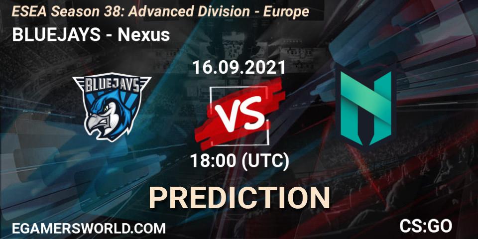 Prognose für das Spiel BLUEJAYS VS Nexus. 16.09.2021 at 18:00. Counter-Strike (CS2) - ESEA Season 38: Advanced Division - Europe