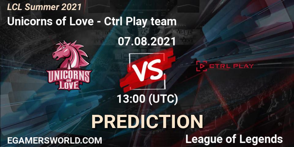 Prognose für das Spiel Unicorns of Love VS Ctrl Play team. 07.08.21. LoL - LCL Summer 2021