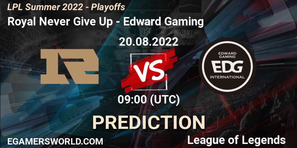 Prognose für das Spiel Royal Never Give Up VS Edward Gaming. 20.08.22. LoL - LPL Summer 2022 - Playoffs