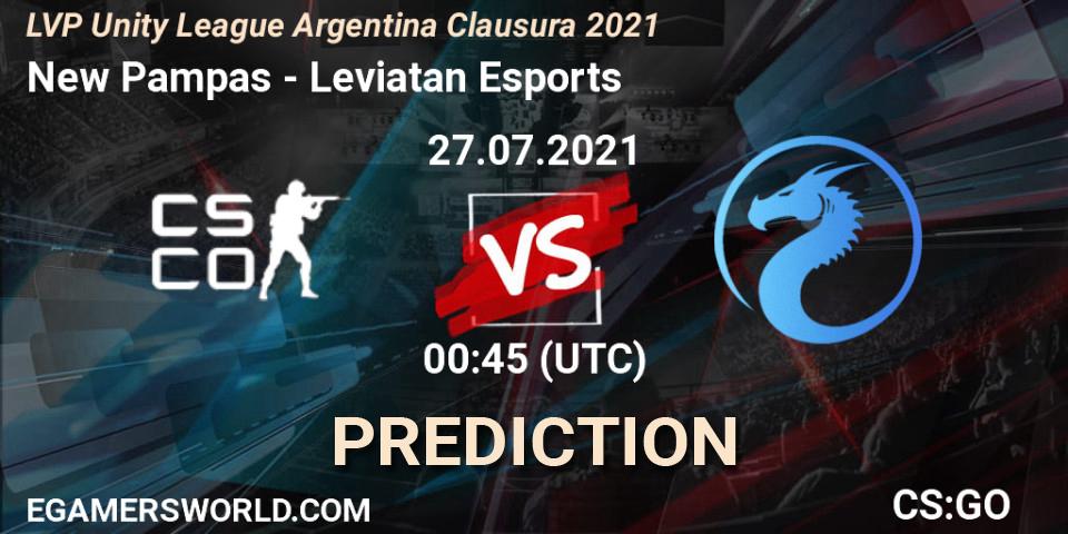 Prognose für das Spiel New Pampas VS Leviatan Esports. 27.07.2021 at 00:45. Counter-Strike (CS2) - LVP Unity League Argentina Clausura 2021