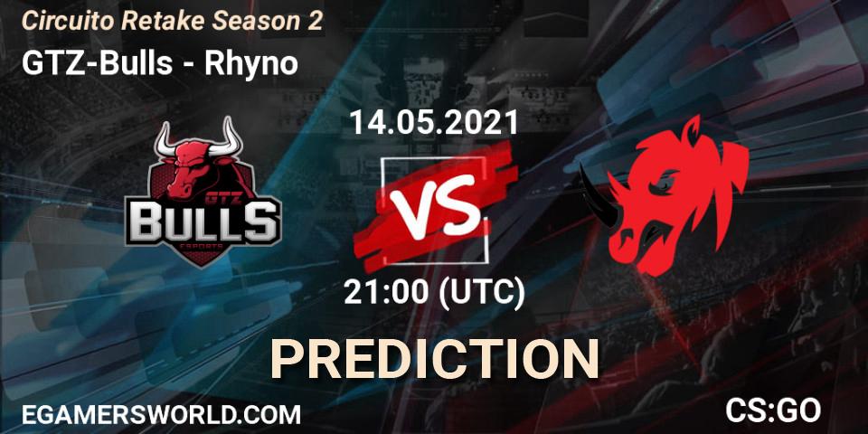 Prognose für das Spiel GTZ-Bulls VS Rhyno. 14.05.2021 at 21:00. Counter-Strike (CS2) - Circuito Retake Season 2
