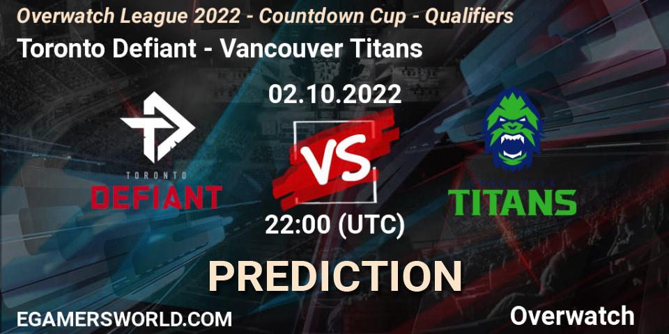 Prognose für das Spiel Toronto Defiant VS Vancouver Titans. 02.10.22. Overwatch - Overwatch League 2022 - Countdown Cup - Qualifiers