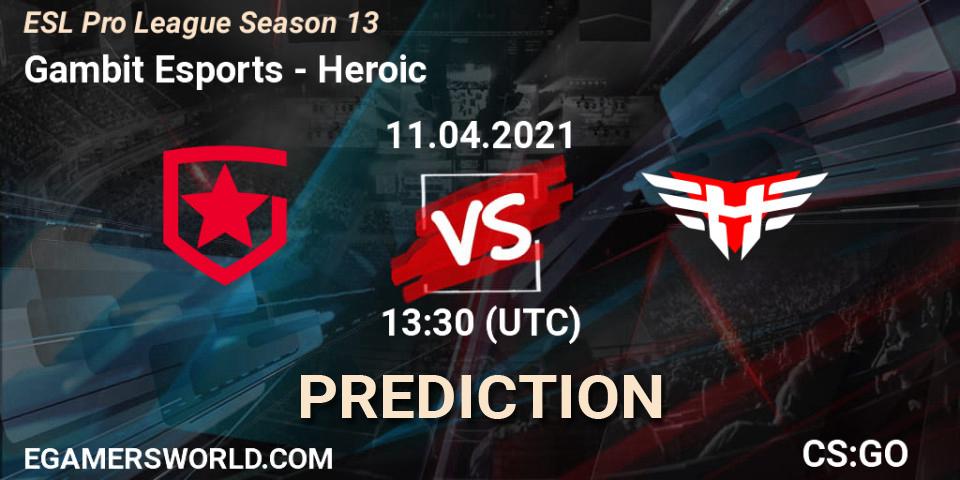 Prognose für das Spiel Gambit Esports VS Heroic. 11.04.21. CS2 (CS:GO) - ESL Pro League Season 13