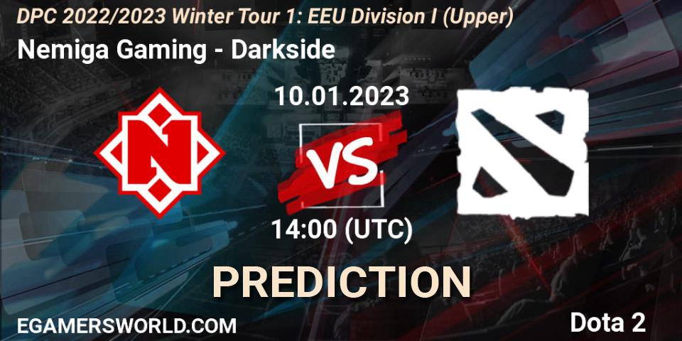 Prognose für das Spiel Nemiga Gaming VS Darkside. 10.01.2023 at 14:16. Dota 2 - DPC 2022/2023 Winter Tour 1: EEU Division I (Upper)