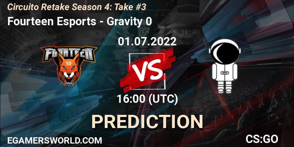 Prognose für das Spiel Fourteen Esports VS Gravity 0. 01.07.22. CS2 (CS:GO) - Circuito Retake Season 4: Take #3