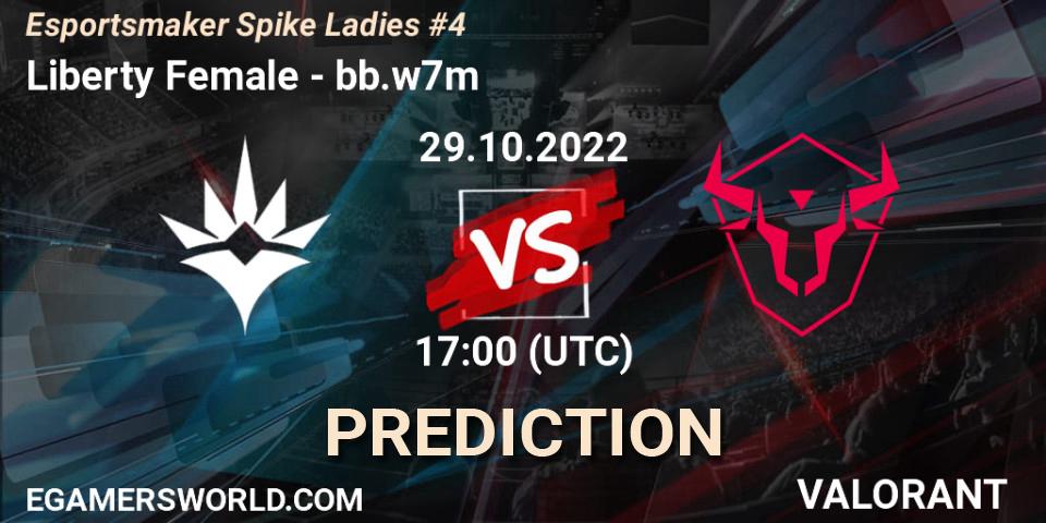 Prognose für das Spiel Liberty Female VS bb.w7m. 29.10.2022 at 17:00. VALORANT - Esportsmaker Spike Ladies #4