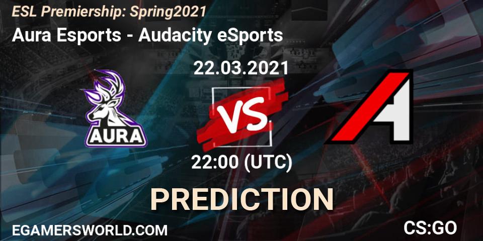 Prognose für das Spiel Aura Esports VS Audacity eSports. 22.03.2021 at 22:00. Counter-Strike (CS2) - ESL Premiership: Spring 2021