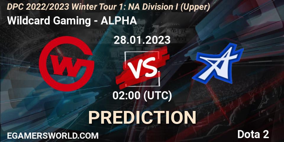 Prognose für das Spiel Wildcard Gaming VS ALPHA. 28.01.23. Dota 2 - DPC 2022/2023 Winter Tour 1: NA Division I (Upper)