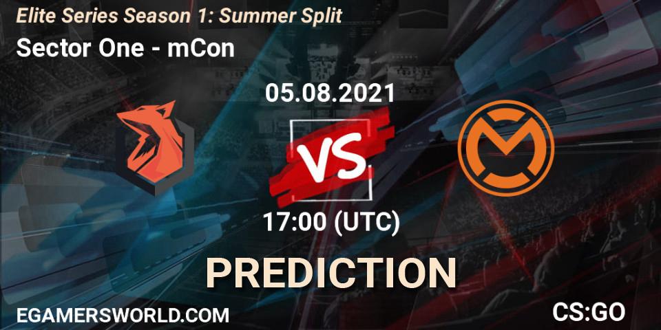 Prognose für das Spiel Sector One VS mCon. 05.08.2021 at 17:00. Counter-Strike (CS2) - Elite Series Season 1: Summer Split